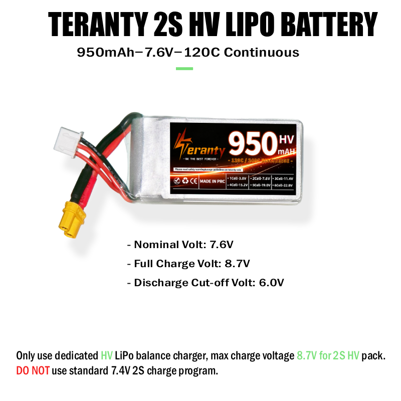 Teranty 2S HV 7.6V 950mAh 120C - Drone Racing Charger 评论和价格